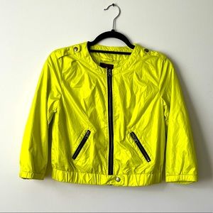 Bright Neon Green Black Zipper Polyester Solid Active Sweat Jacket Size:S
